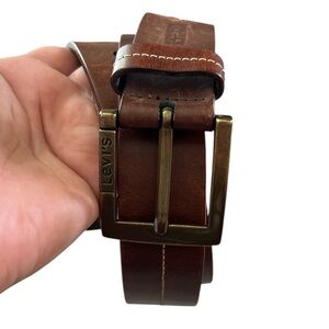 Levi's Brown Leather Belt with Brass Buckle Sz 38